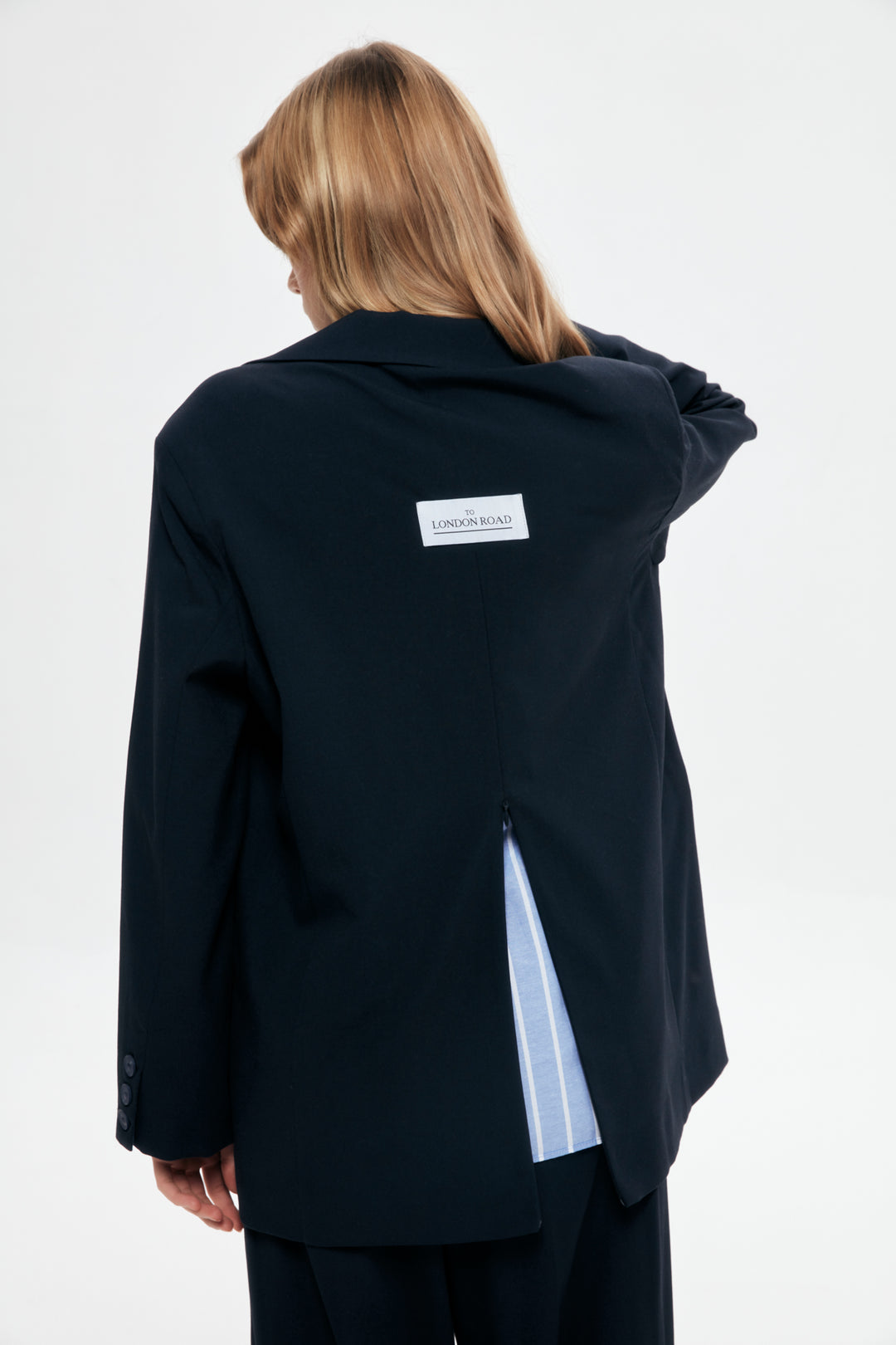 Lined Striped Blazer Jacket Navy Blue