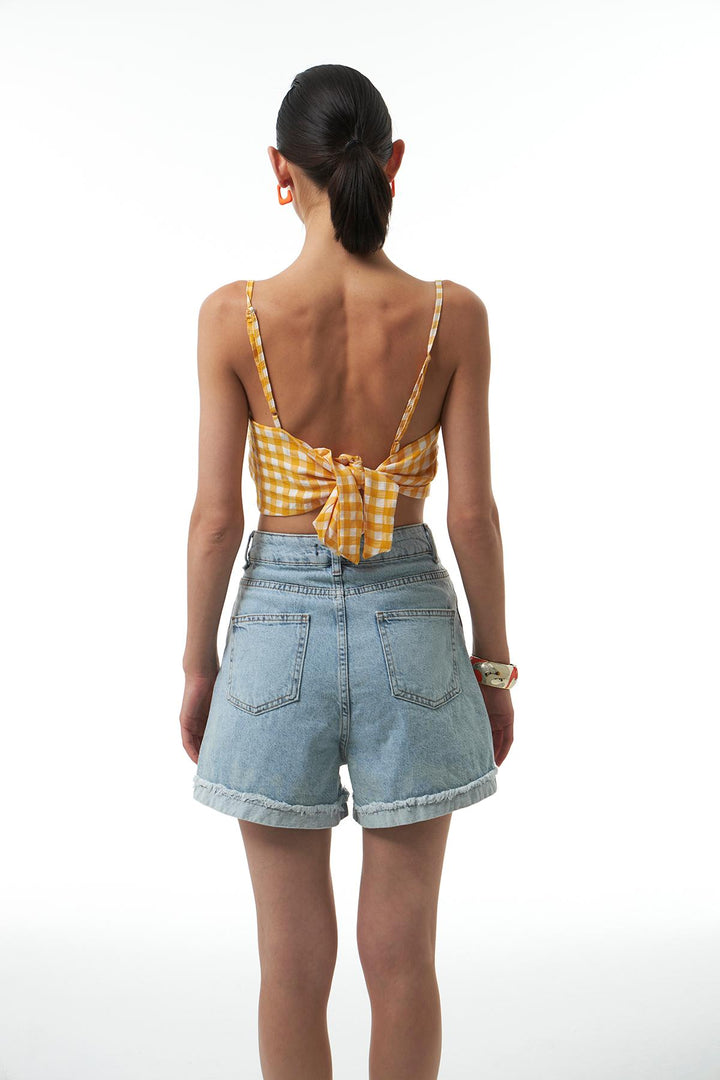 Ripped Detailed Denim Shorts Blue