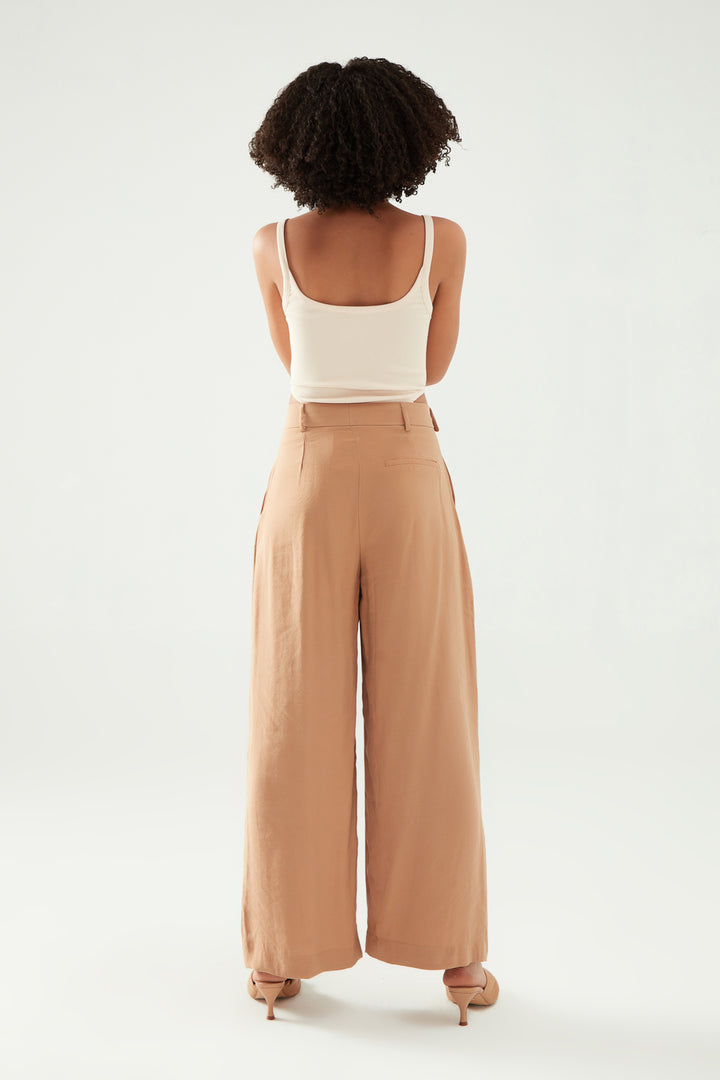 Yüksek Bel Palazzo Pantolon Camel