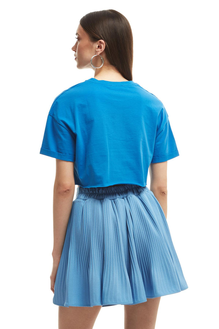 Pleated Mini Skirt With Shorts In Blue