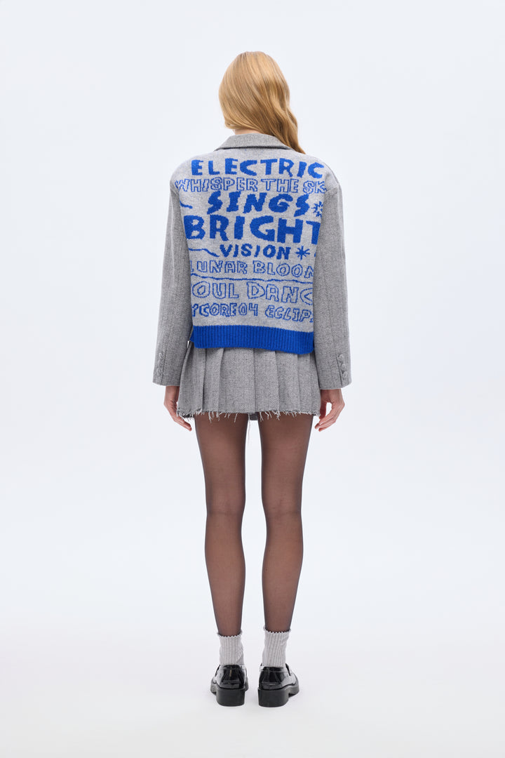 Triko Garnili Balıksırtı Blazer Ceket Gri