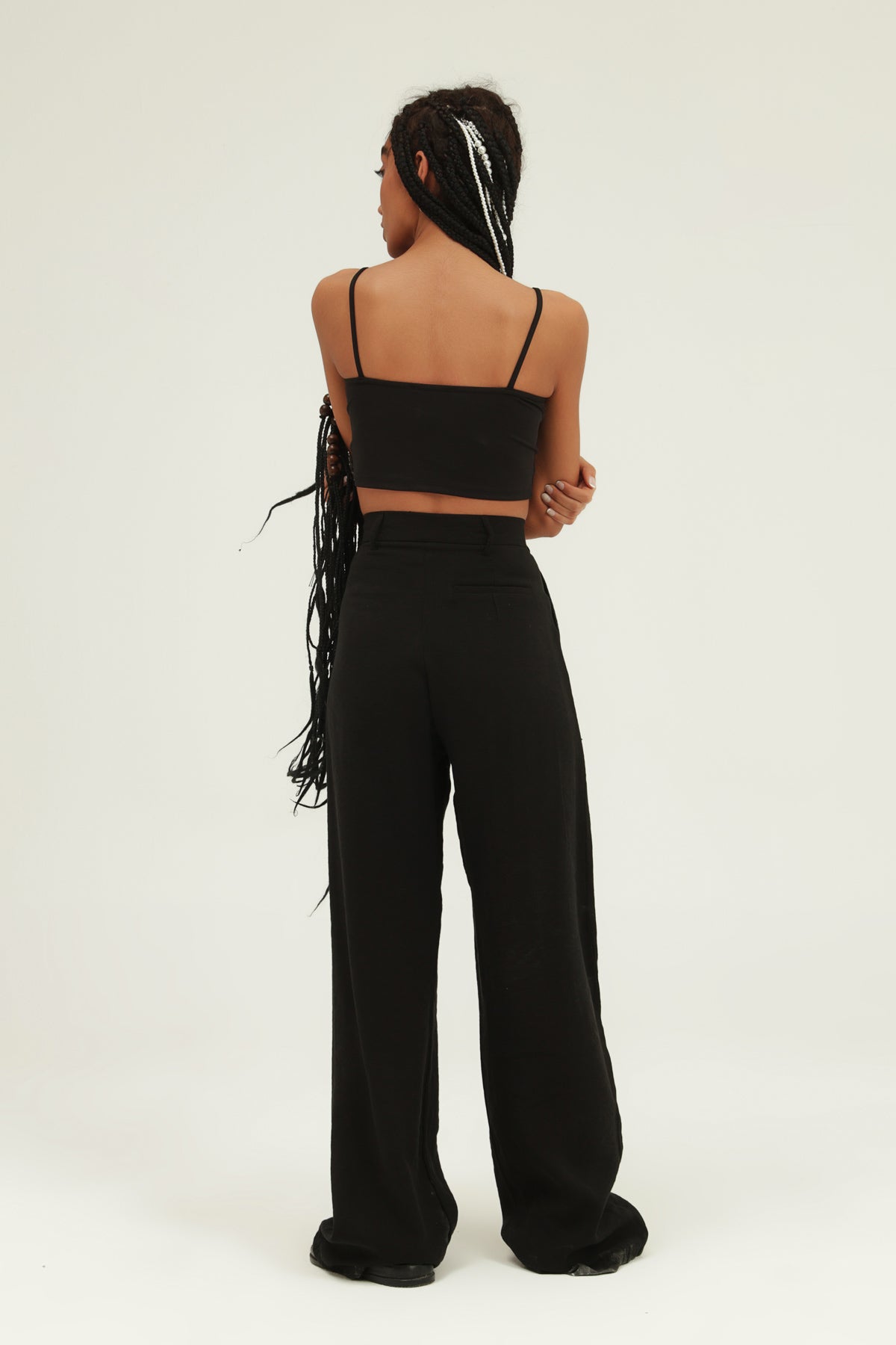 Yüksel Waist Wide Leg Trousers Black