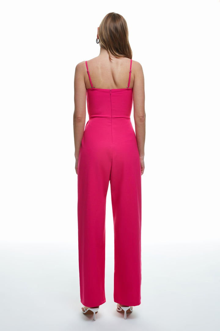 Pocket Detailed Wide Leg Jumpsuit Fuchsia