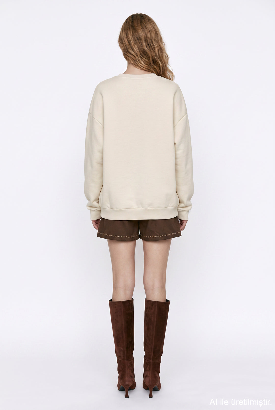 Chill Köpek Baskılı Oversize Sweatshirt Bej