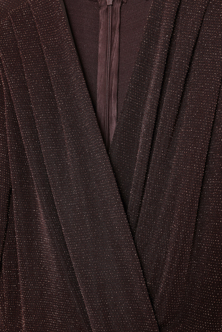 Simli Kruvaze Yaka Uzun Tulum Kahverengi