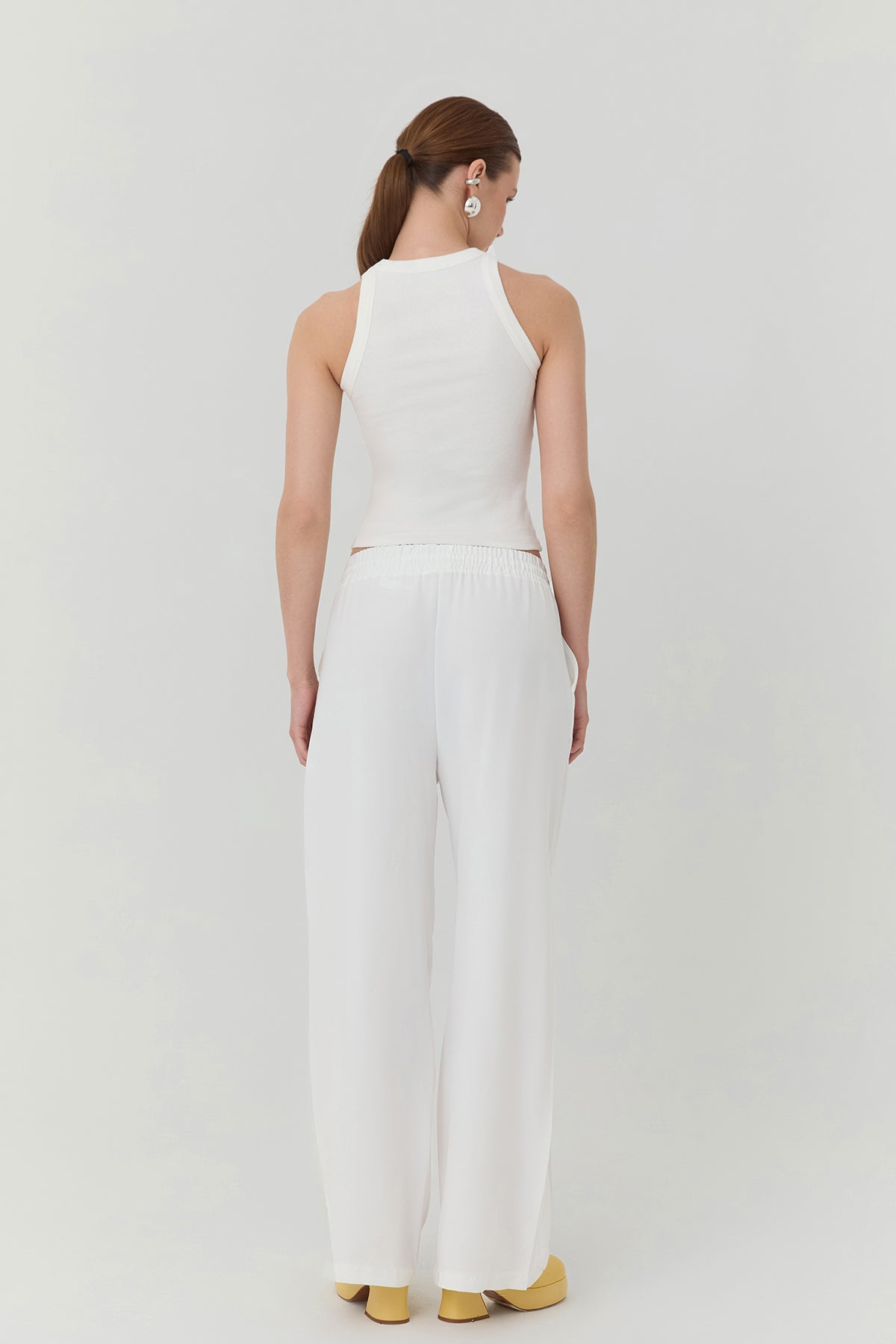 Elastic Waist Wide Leg Trousers White