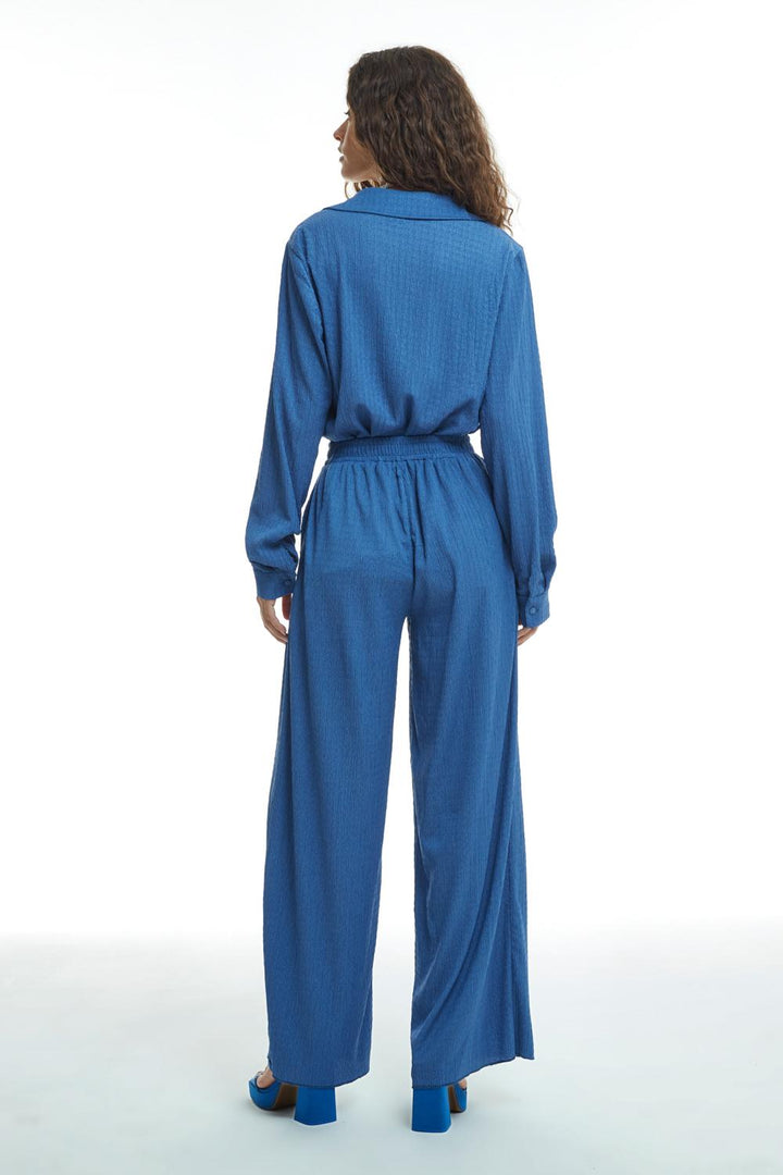 Elastic Waist Textured Trousers Indigo