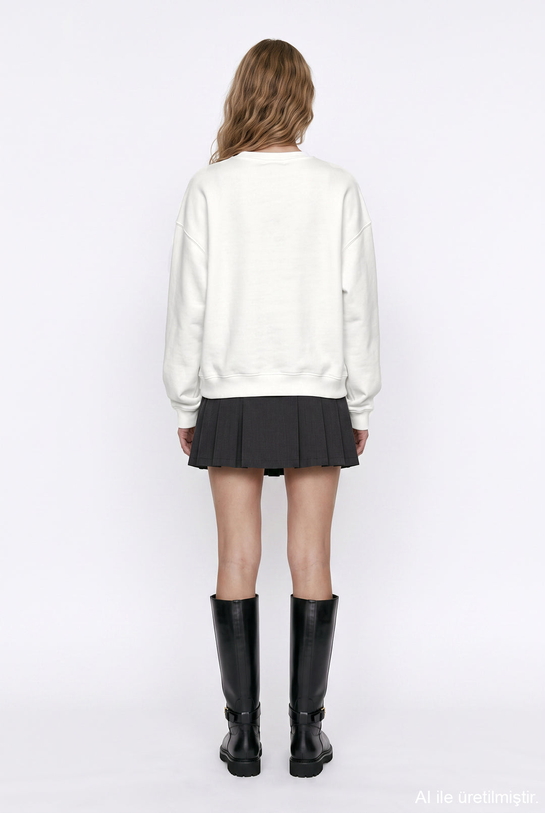 Yazı ve At Baskılı Sweatshirt Ekru