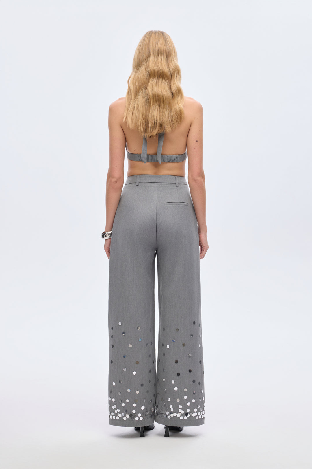 Payet İşlemeli Palazzo Pantolon Gri