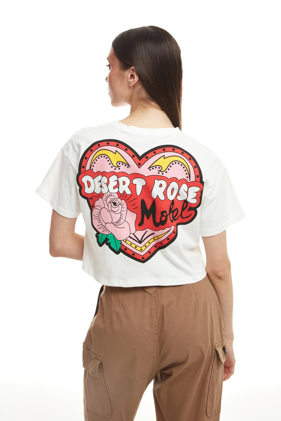 Back Printed Crop T-Shirt Ecru