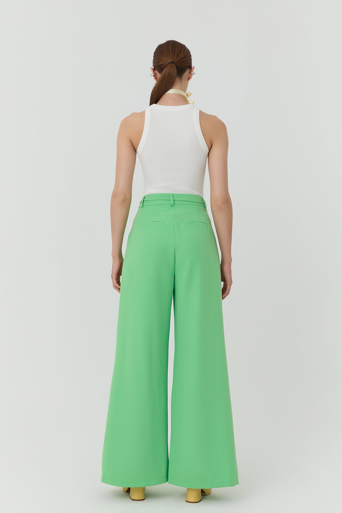 Bağlama Detaylı Geniş Paça Pantolon Yeşil
