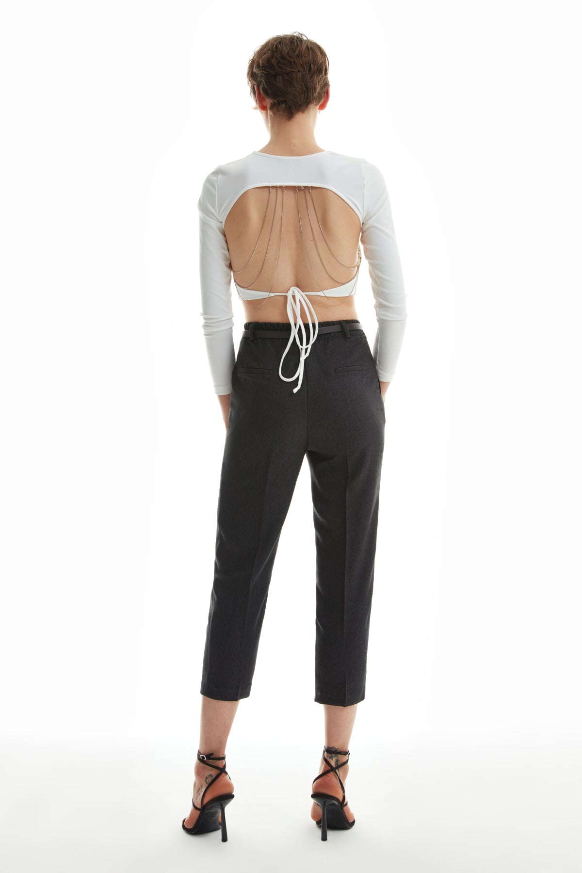 High Waist Belted Trousers Anthracite