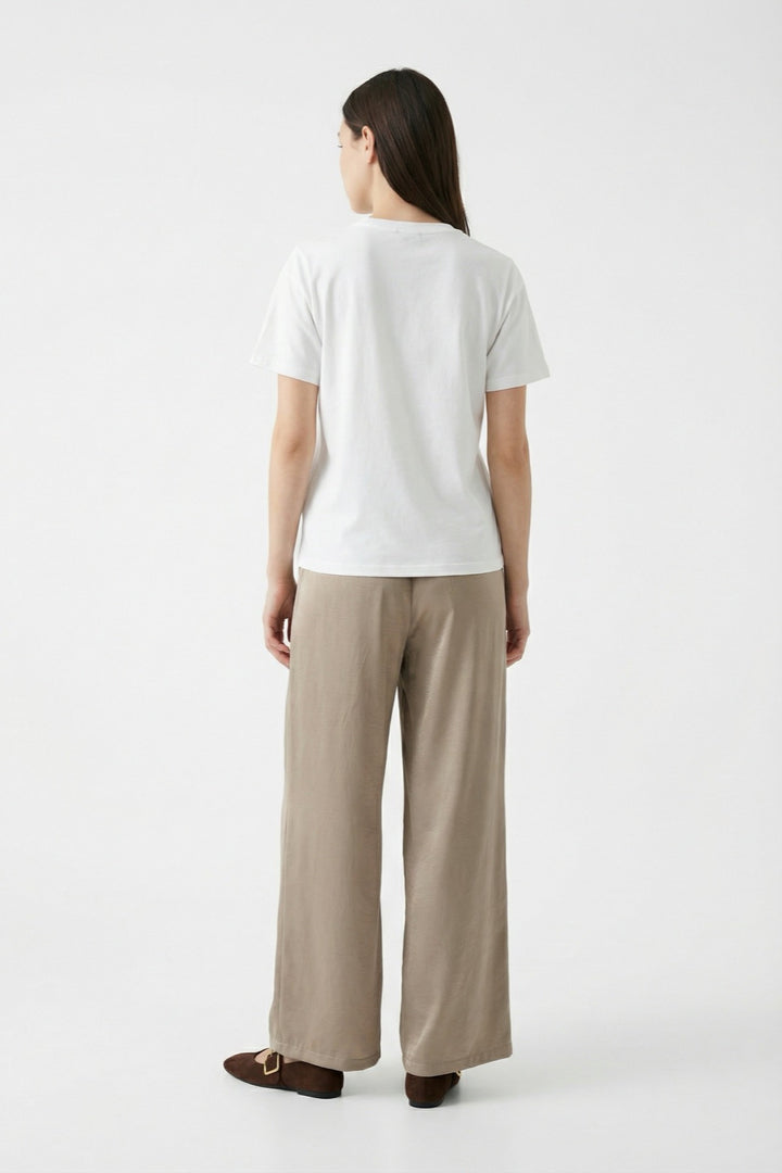 Espresso Nakışlı Baskılı Oversize Tişört Ekru