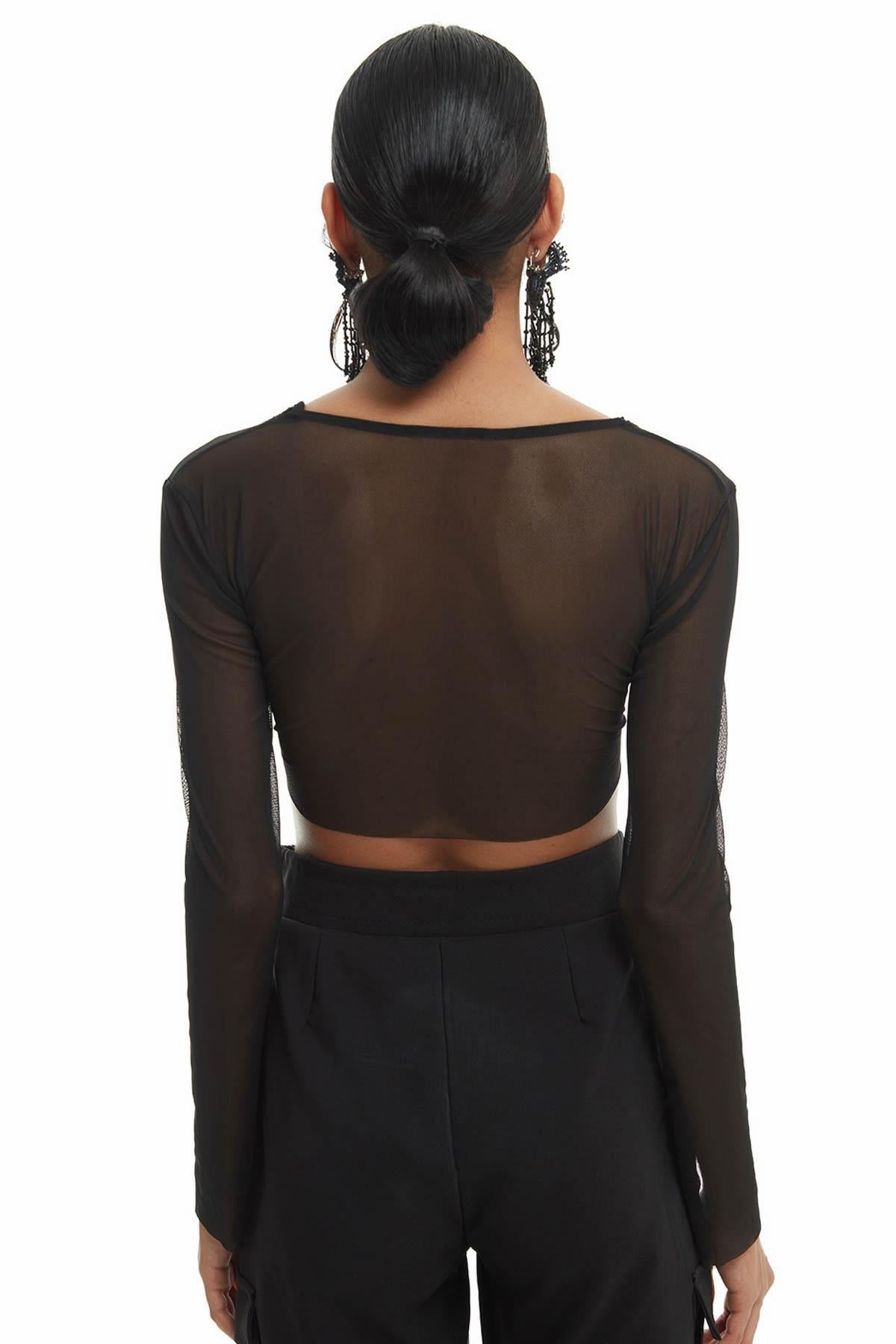 Decollete Detailed Tulle Blouse Black