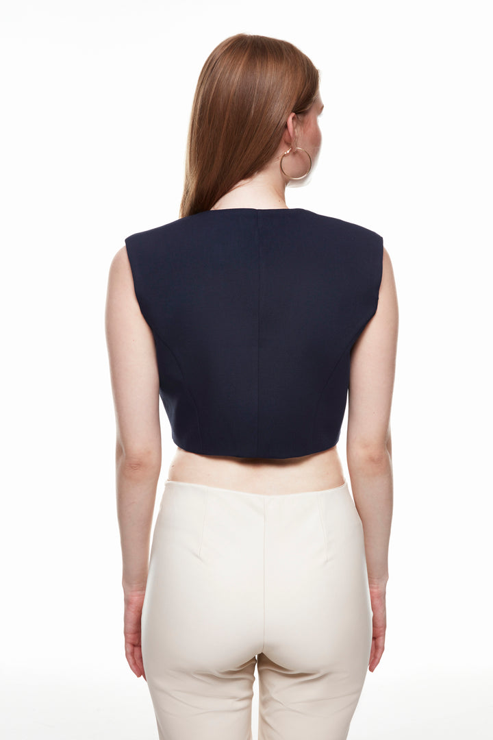 Button Detailed Vest Jacket Navy Blue