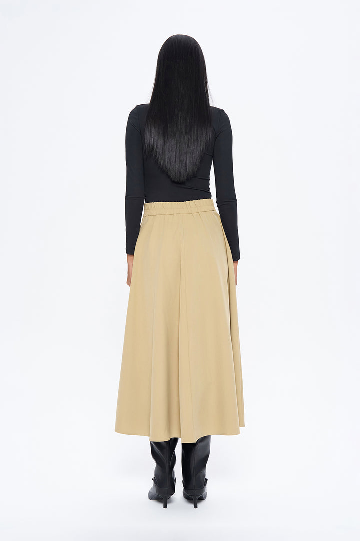 Beli Lastikli Midi Boy Basic Etek Bej