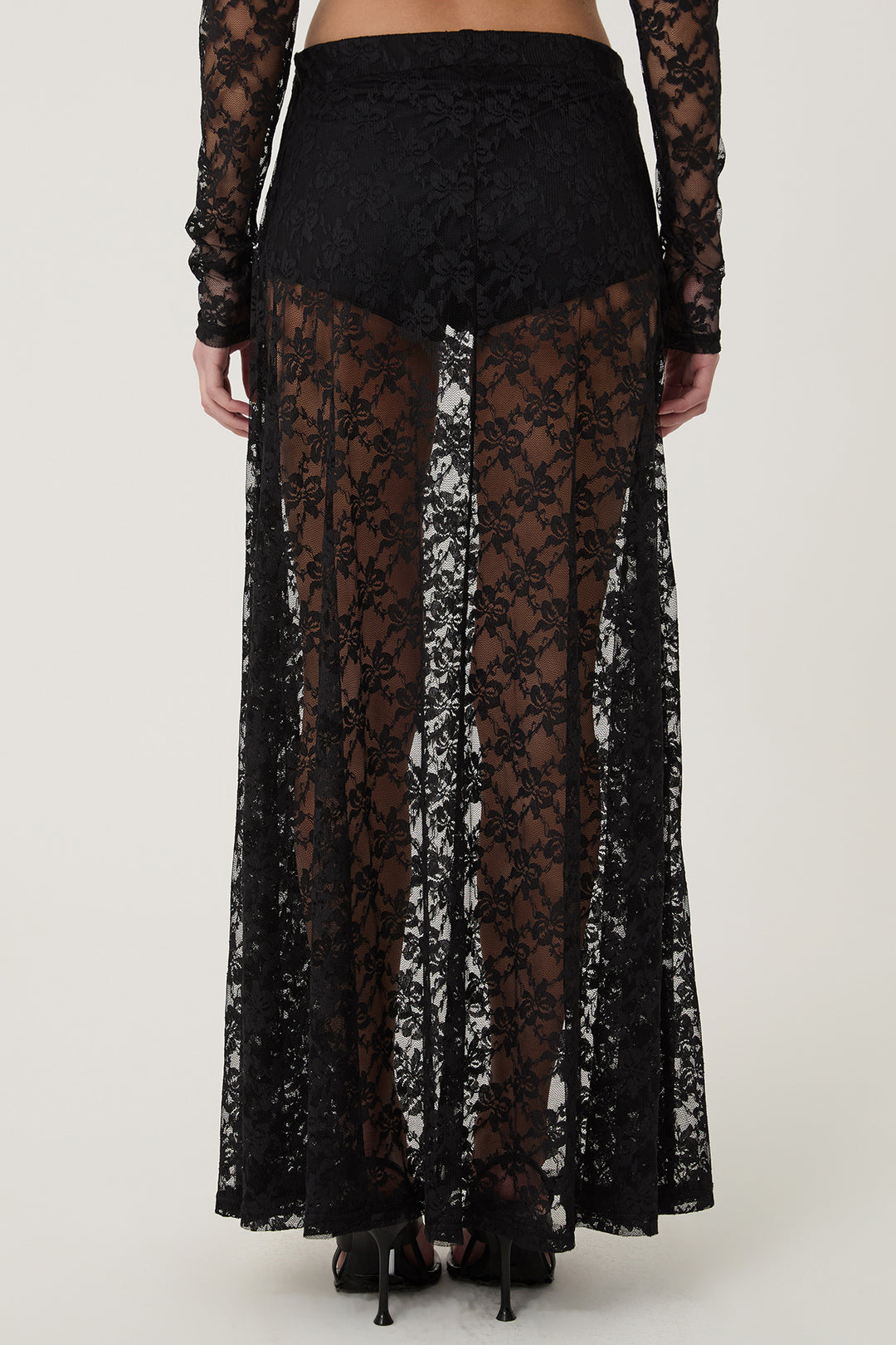 Dantel Detaylı Transparan Etek Siyah