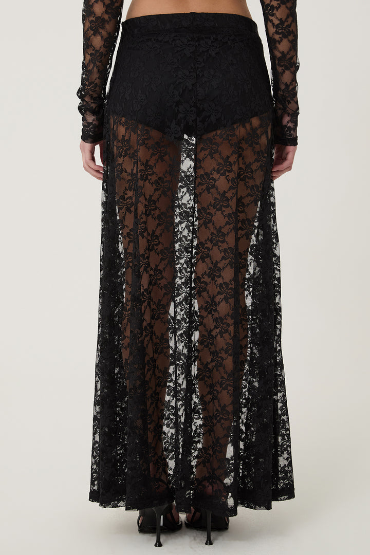 Dantel Detaylı Transparan Etek Siyah