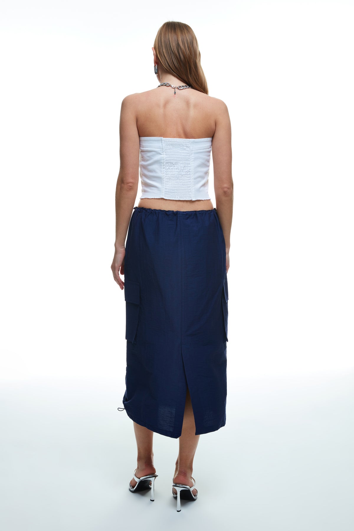 Pleated Pocket Detailed Cargo Skirt Navy Blue