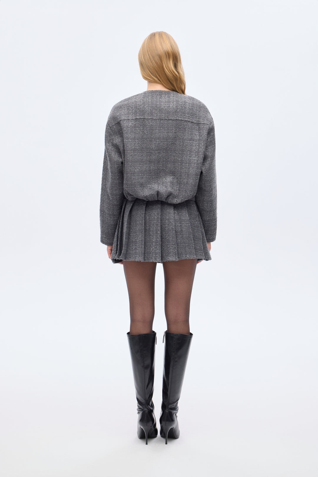 Yuvarlak Yaka Cepli Tüvit Ceket Antrasit