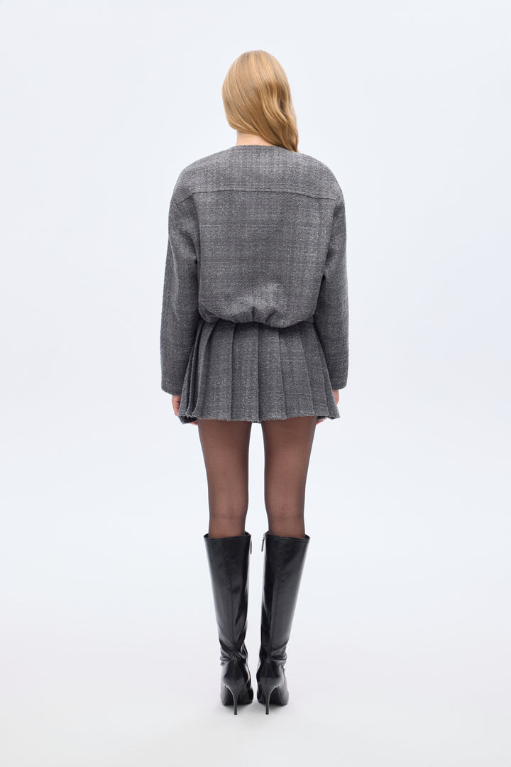 Yuvarlak Yaka Cepli Tüvit Ceket Antrasit