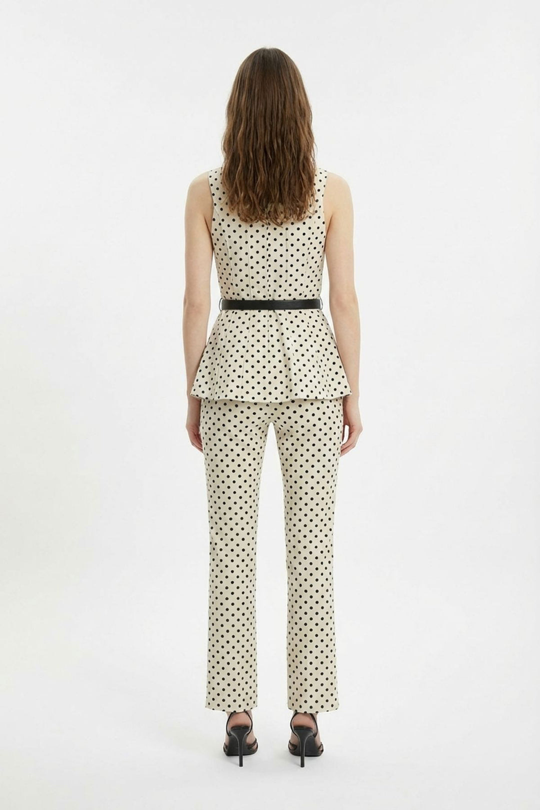 Puantiyeli İspanyol Paça Pantolon Krem