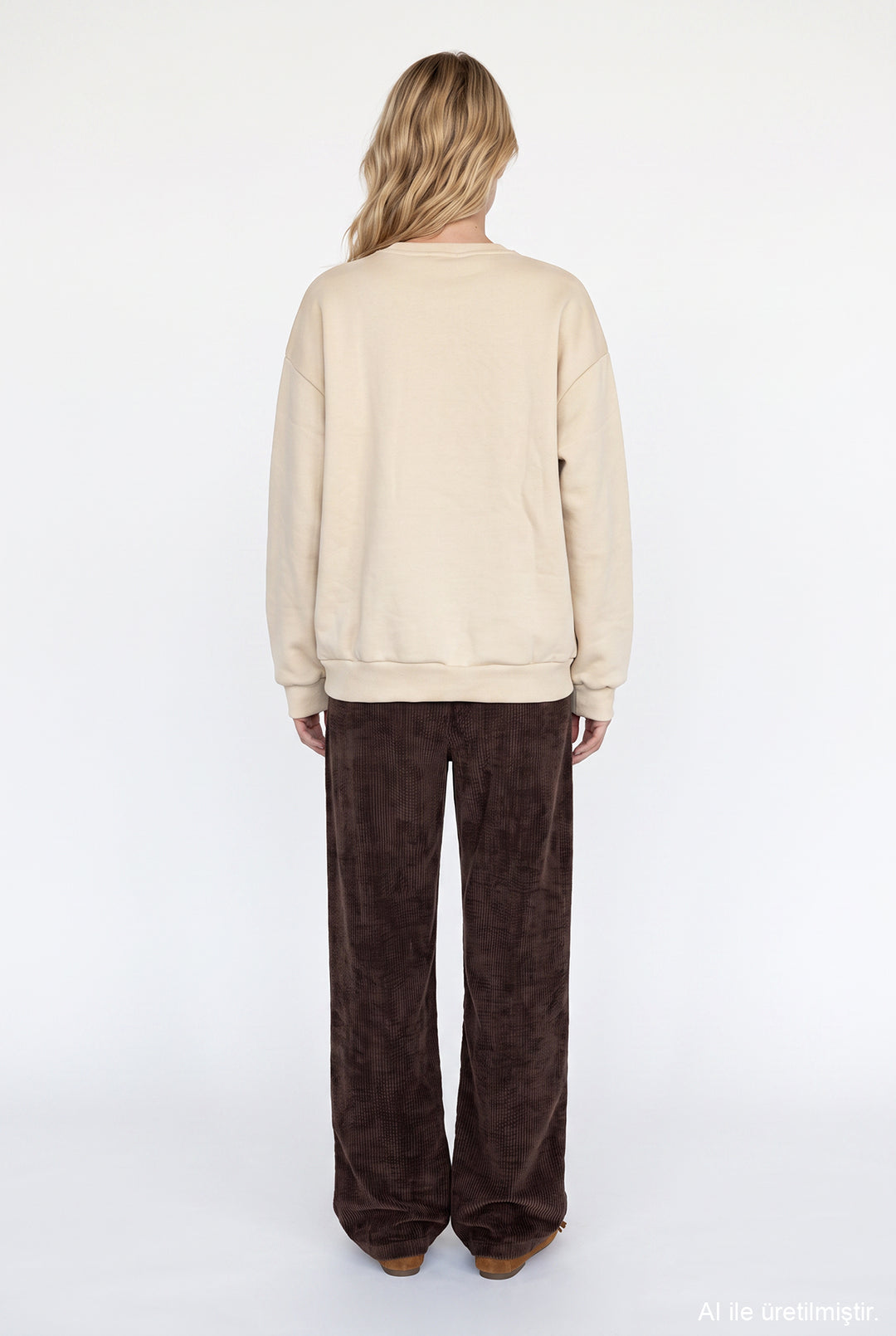 Leopar ve Yazı Baskılı Oversize Sweatshirt Bej
