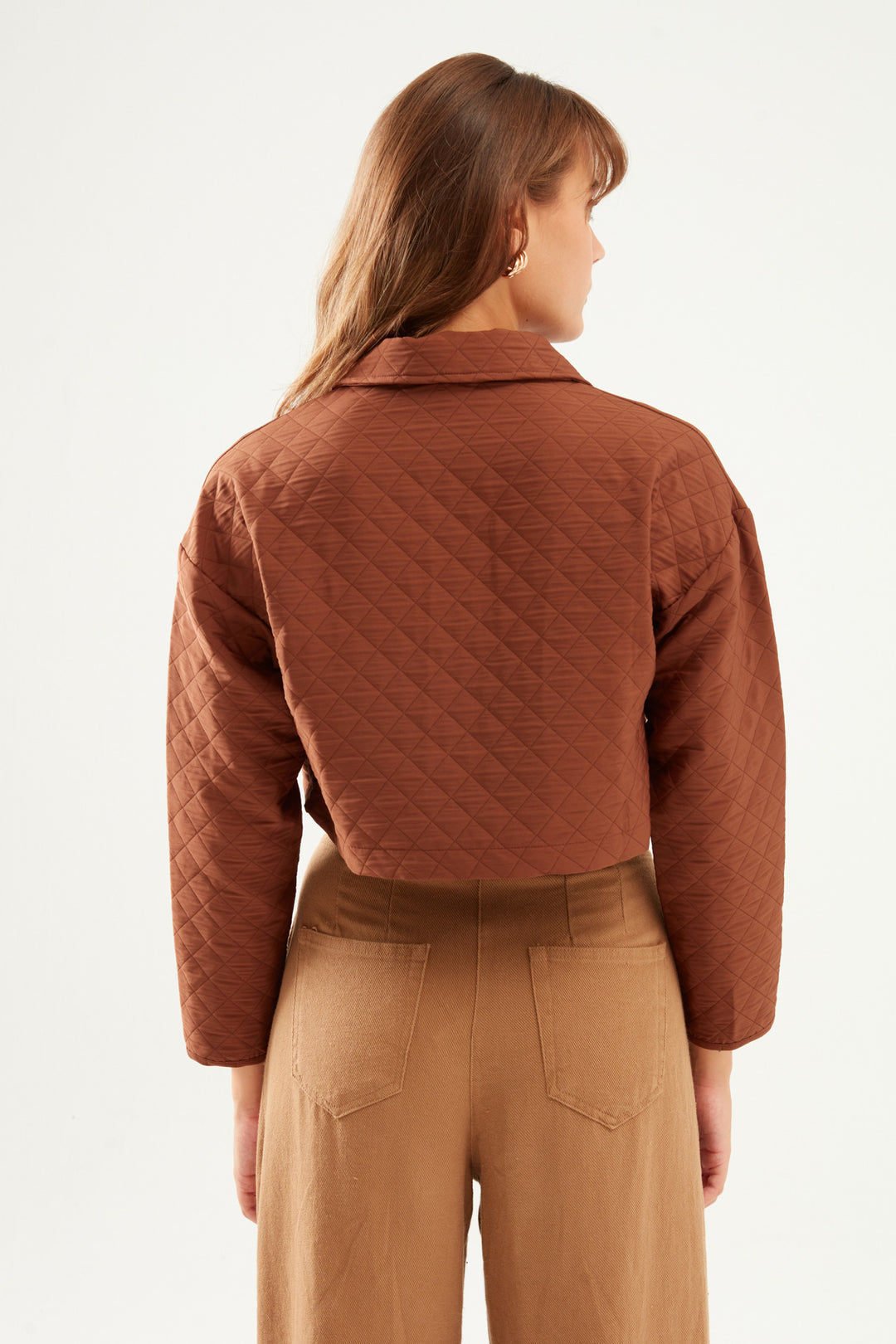 Quilted Crop Jacket Brown