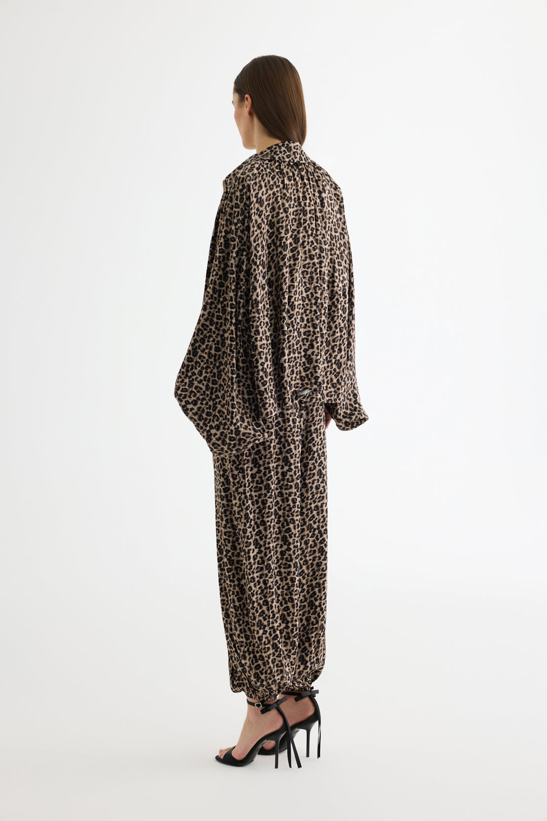 Leopar Desenli Saten Bomber Ceket Kahverengi