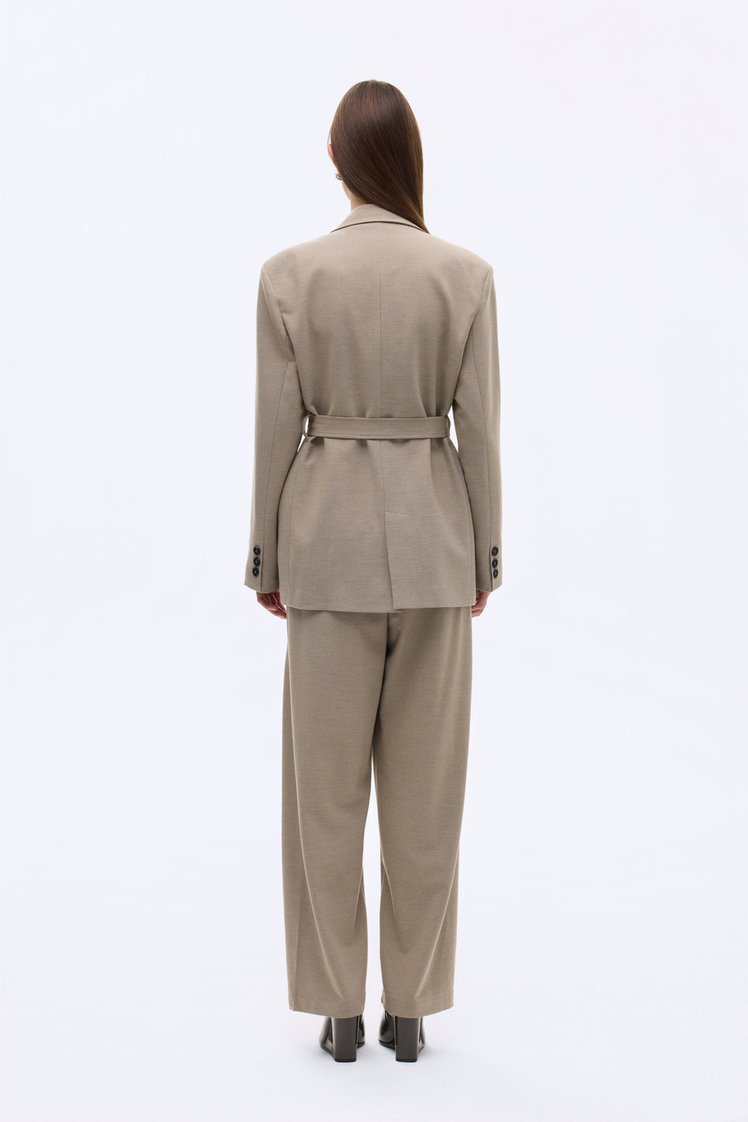 Kuşaklı Tek Düğmeli Oversize Blazer Ceket Vizon