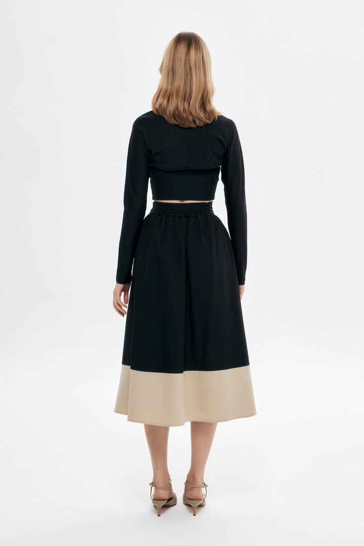 Pleat Detailed Midi Skirt Black