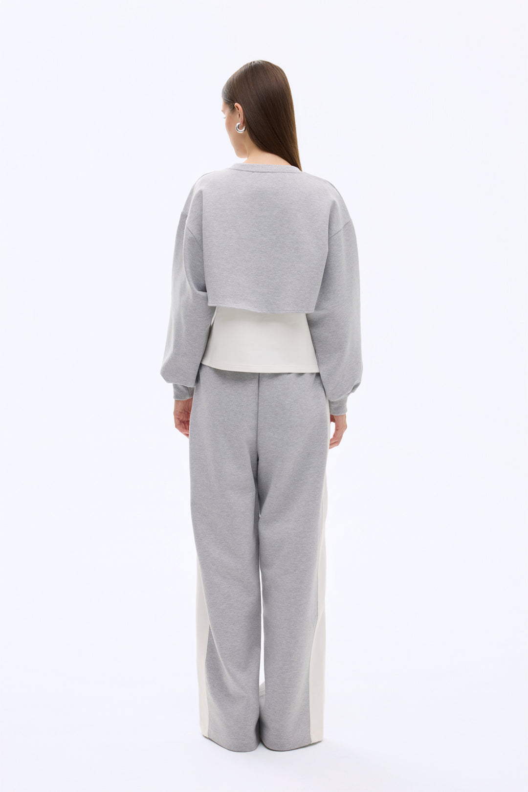 Match Detaylı Yazı Baskılı Bisiklet Yaka Sweatshirt Gri