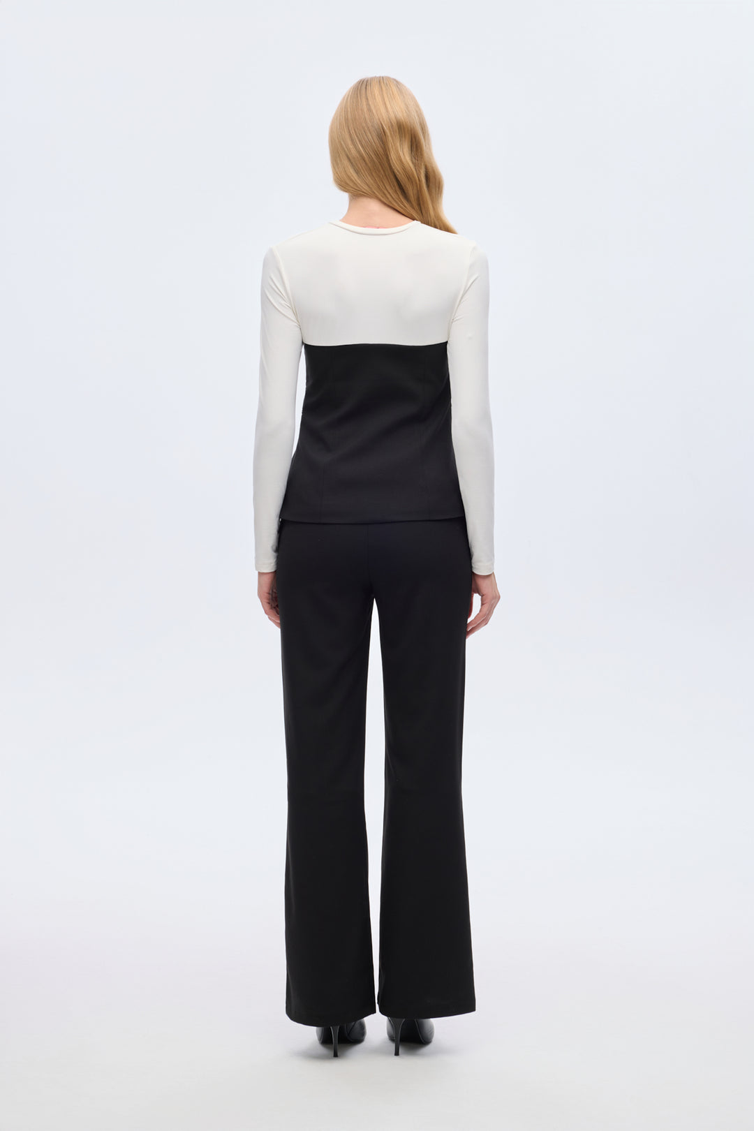 Renk Bloklu Kumaş Garnili Bluz Siyah