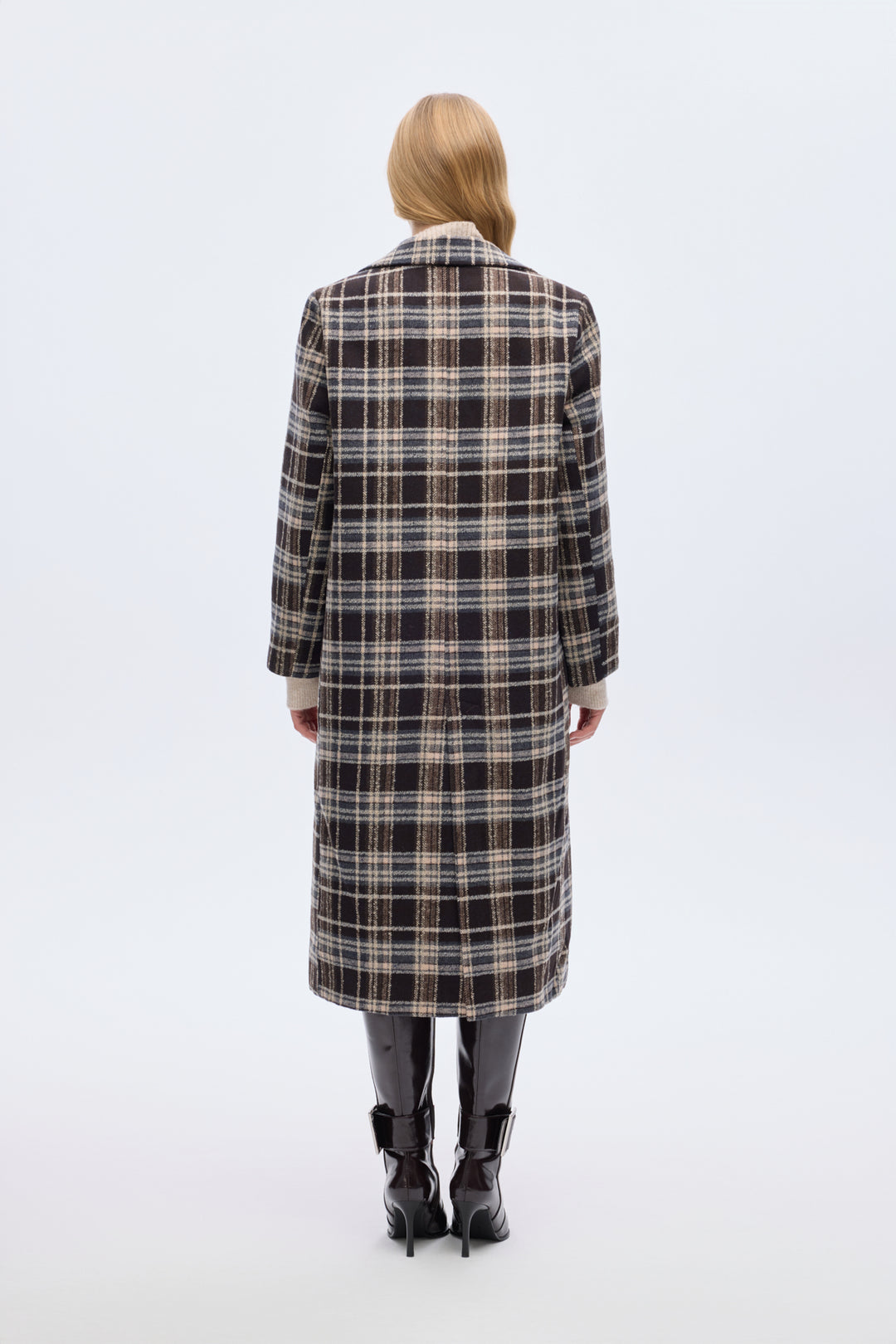 Ekose Düğmeli Oversize Kaşe Kaban Kahverengi