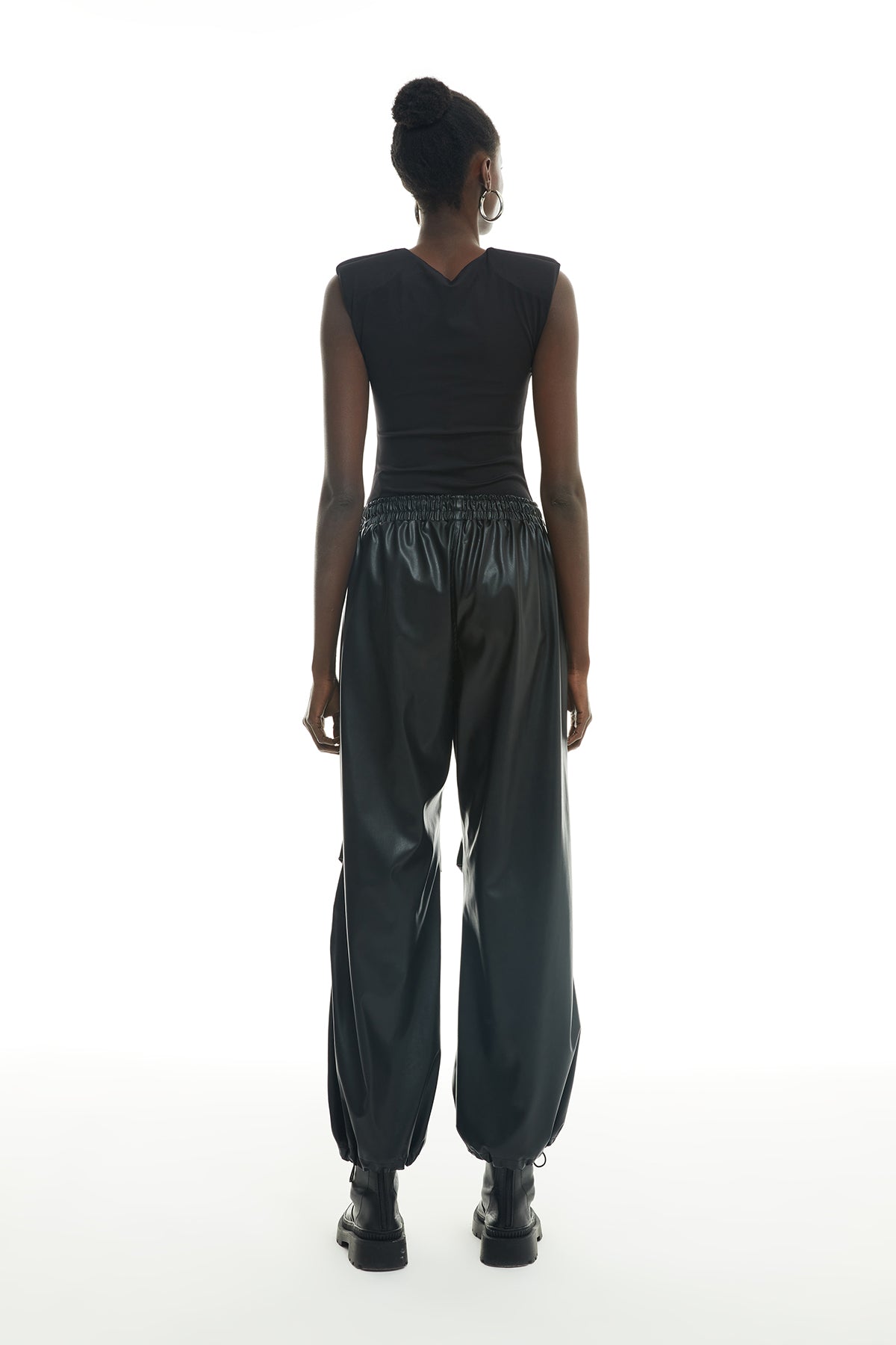 Leather Parachute Trousers With Elastic Legs Black