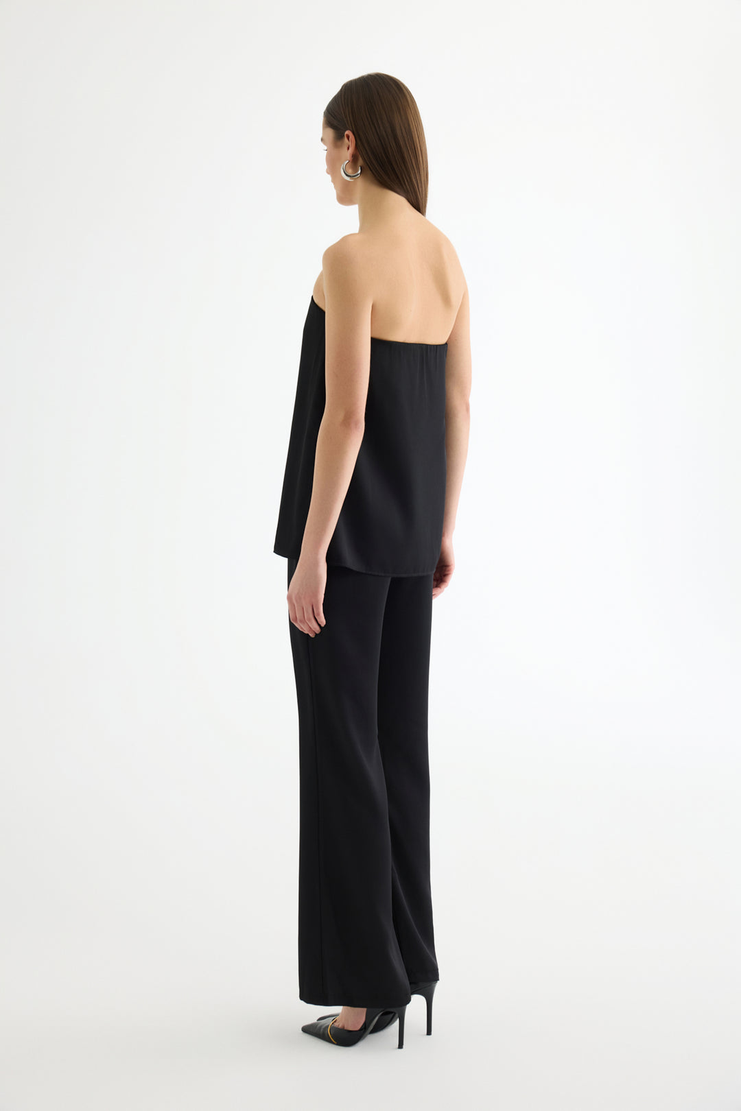 Straplez Saten Bluz Siyah