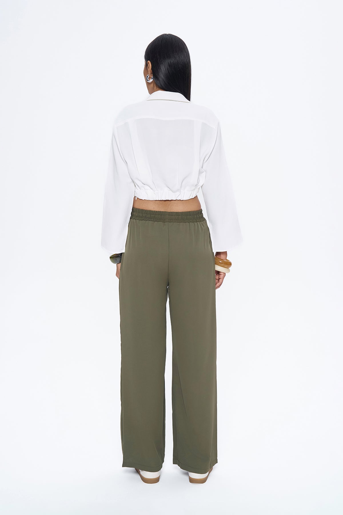 Elastic Waist Crop Shirt White