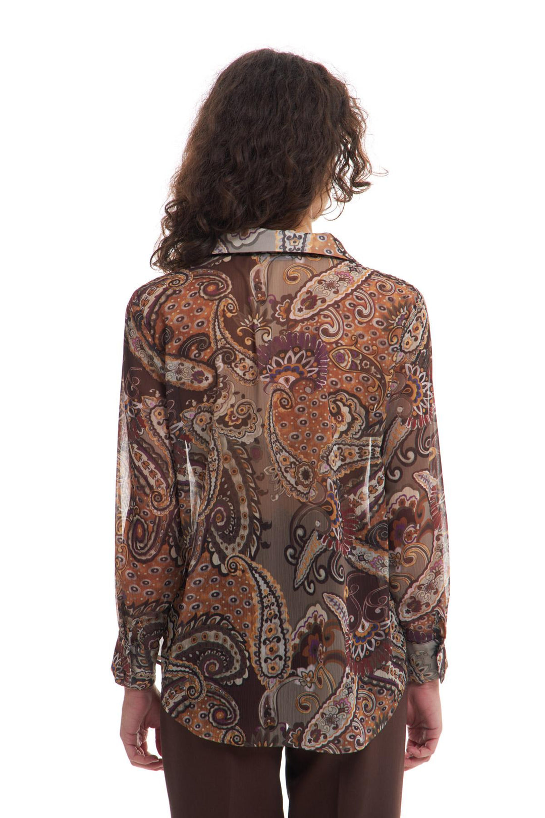 Desenli Şifon Gömlek Kahverengi