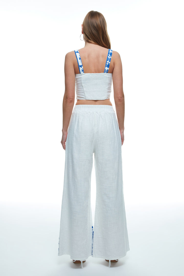 Colorful Patterned Wide Leg Trousers Ecru