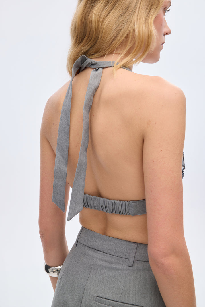 Payet İşlemeli Büstiyer Bluz Gri