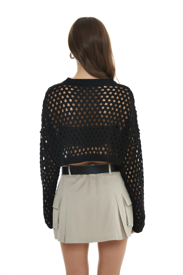 Openwork Detailed Crop Knitwear Black