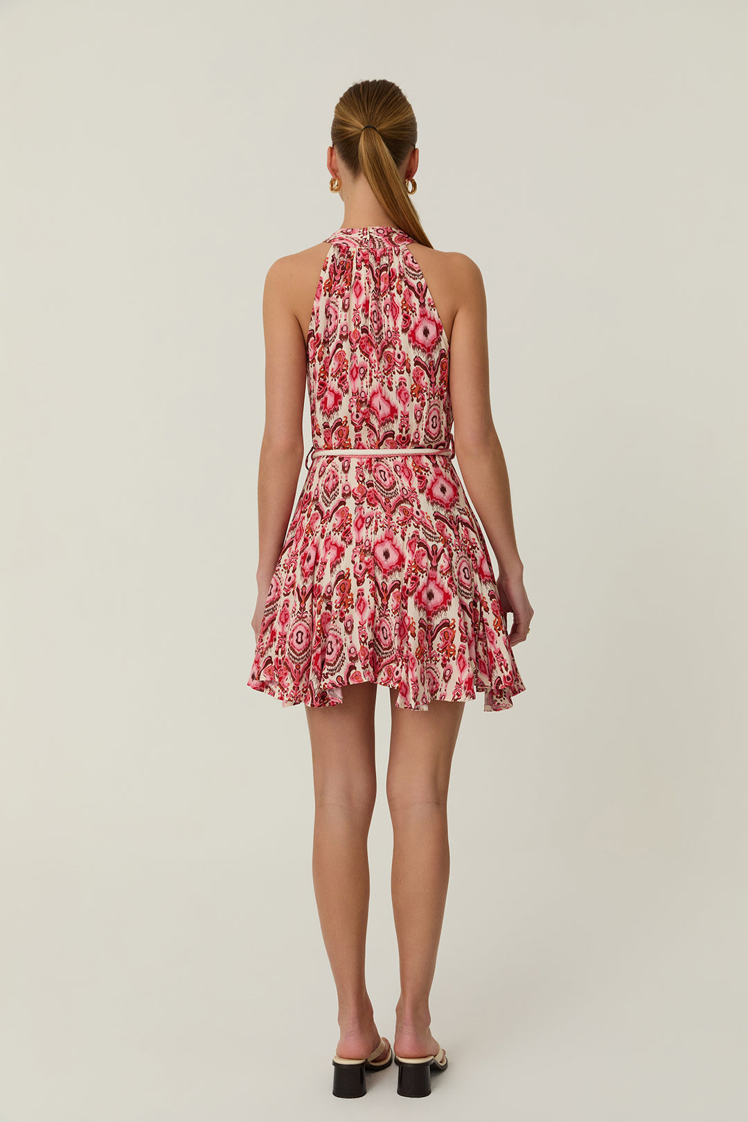 Halter Yaka Desenli Mini Elbise Kırmızı