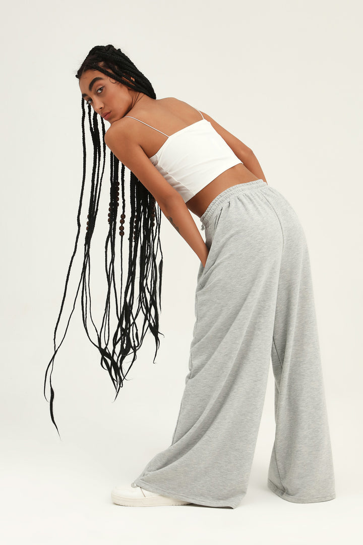 Beli Lastikli Bol Paça Eşofman Açık Gri