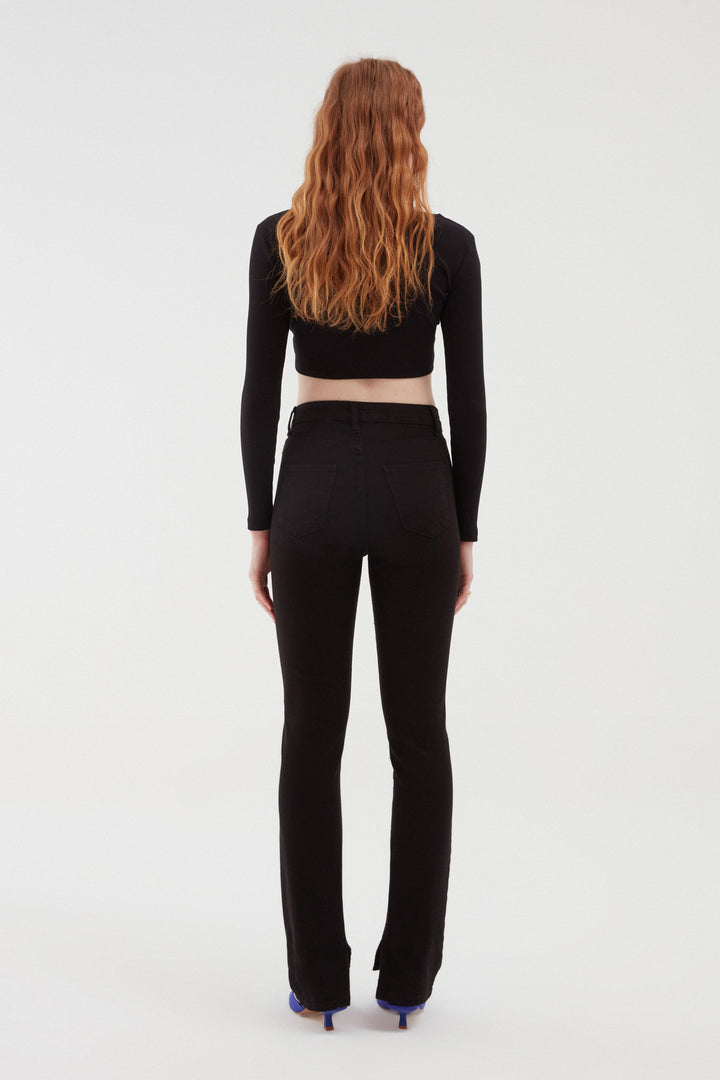 Yanı Yırtmaçlı Kot Pantolon Siyah