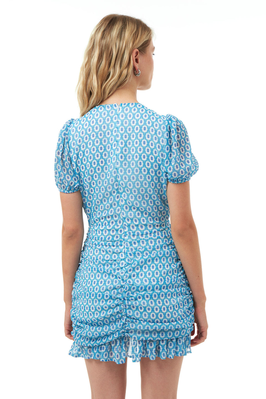 Kruvaze Şifon Mini Elbise Mavi