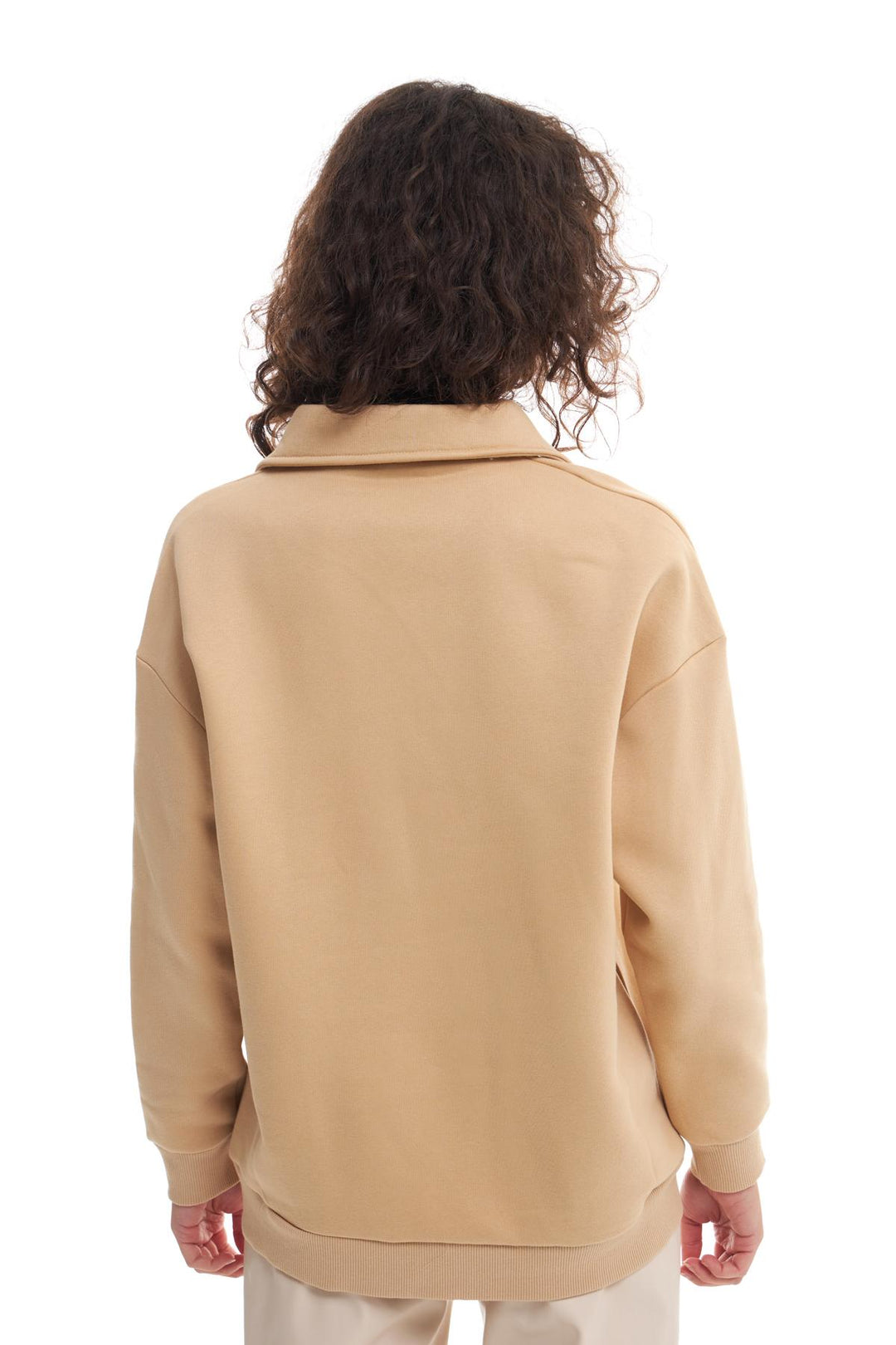 Kangaroo Pocket Polo Neck Sweatshirt Beige