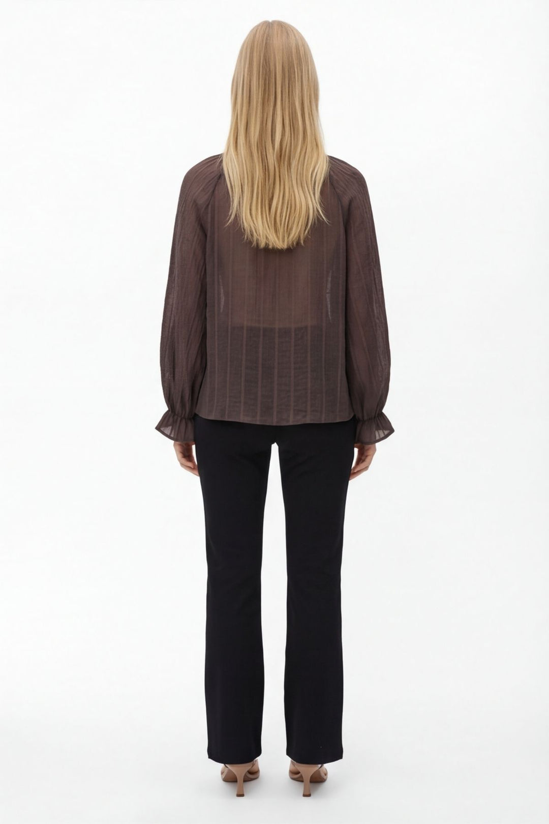 Yakası Bağlamalı Transparan Bluz Kahverengi