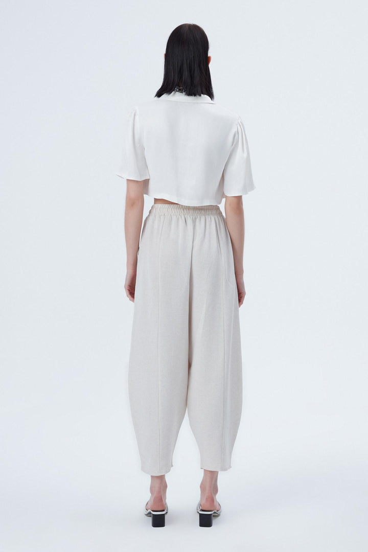 Beli Lastikli Keten Pantolon Naturel