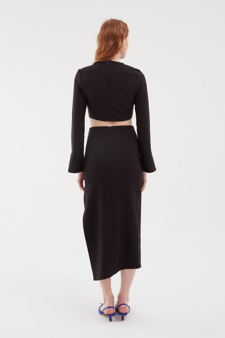 Asymmetrical Slit Midi Skirt Black