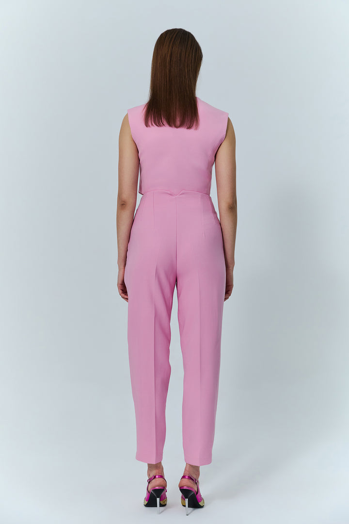 Pens Detaylı Yüksek Bel Pantolon Pembe